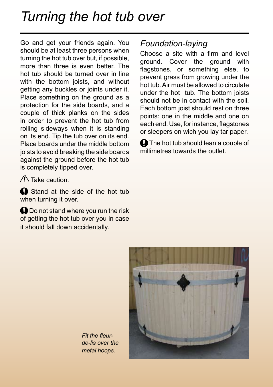 Turning the hot tub over, Foundation-laying | Logosol M8 User Manual | Page 26 / 40