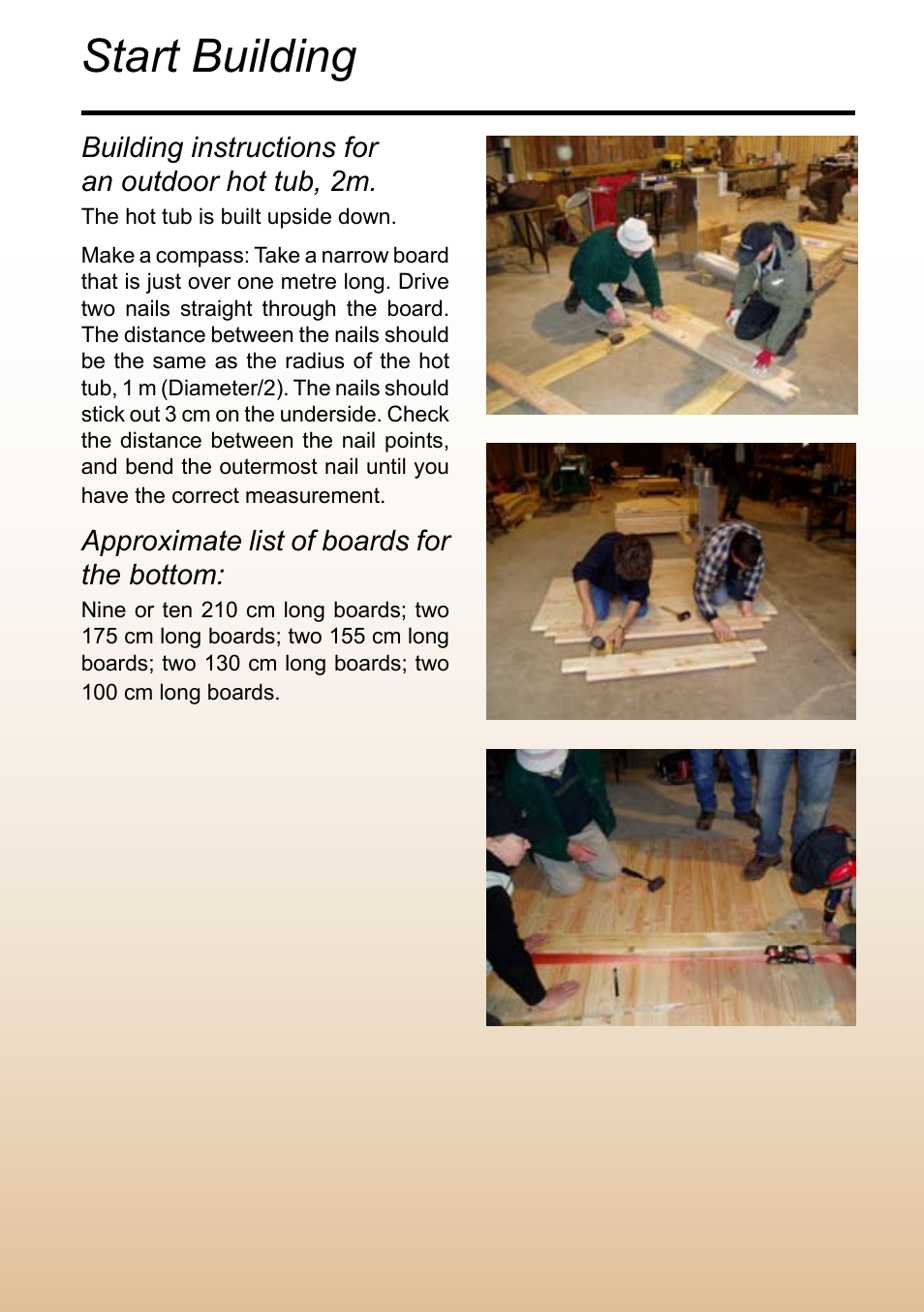 Start building, Building instructions for an outdoor hot tub, 2m, Approximate list of boards for the bottom | Logosol M8 User Manual | Page 7 / 40