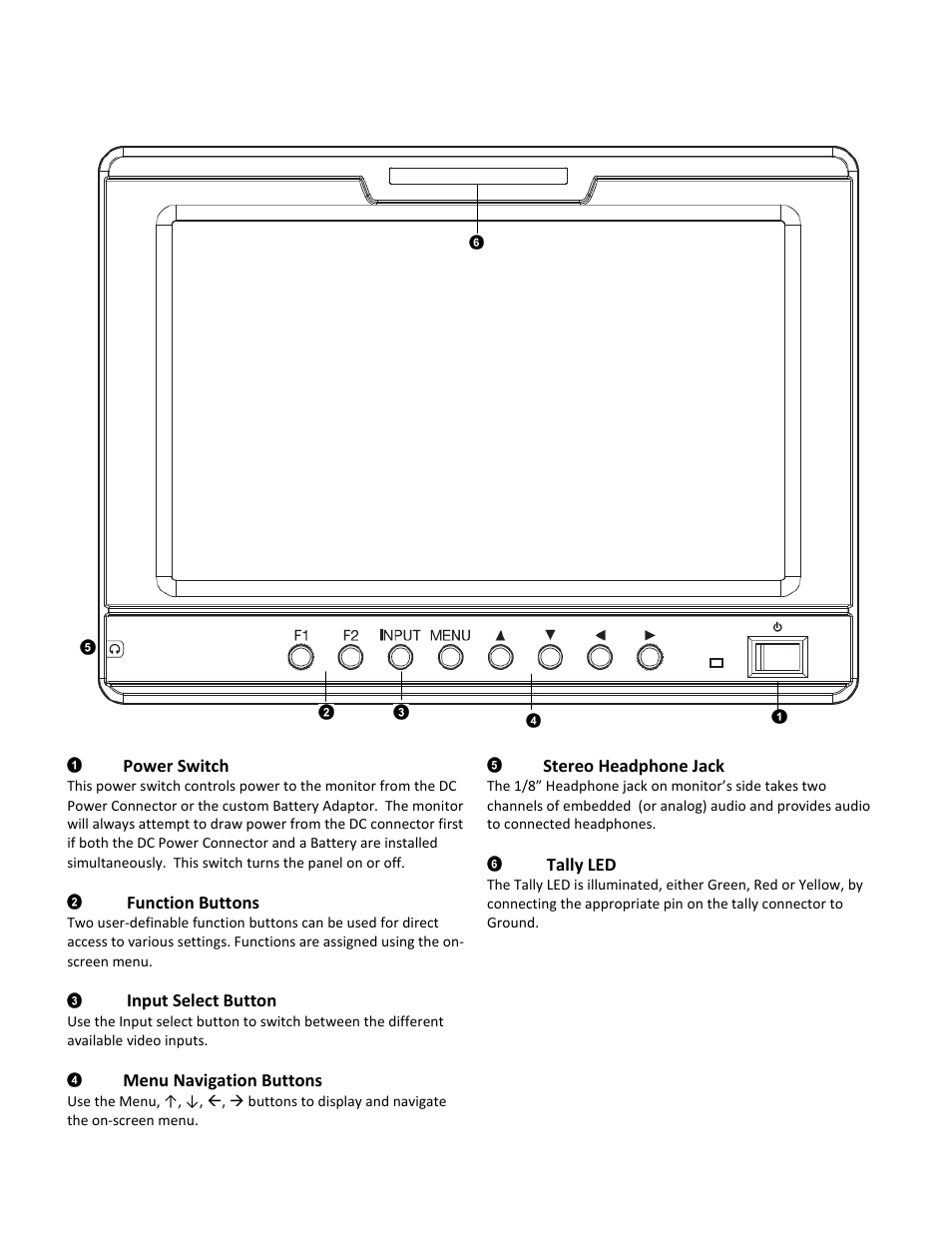 Top and front panel features | Marshall Electronics V-LCD70-AFHD User Manual | Page 6 / 16