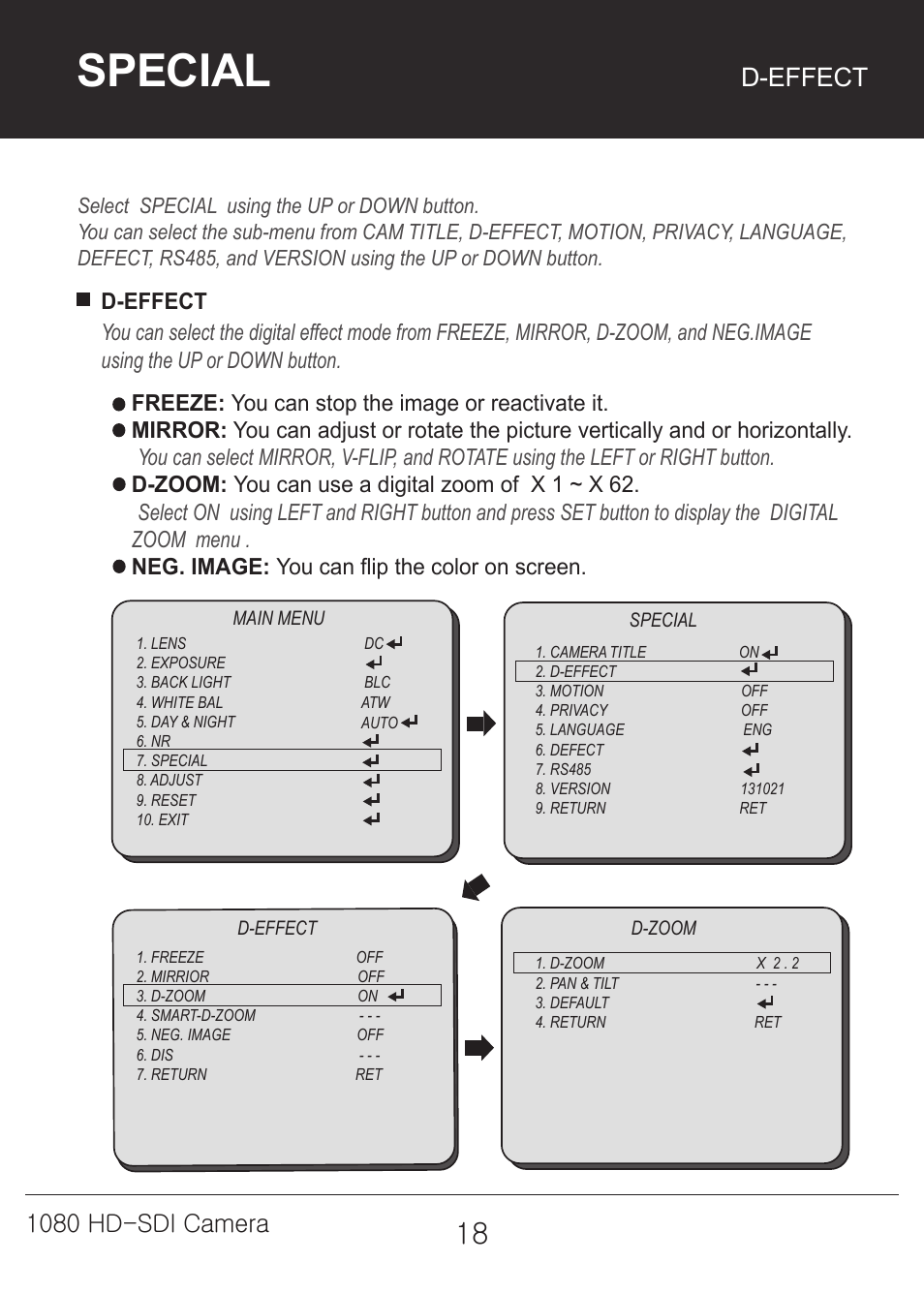 Special, D-effect, 1080 hd-sdi camera | Marshall Electronics CV342-CSB / CS User Manual | Page 18 / 28