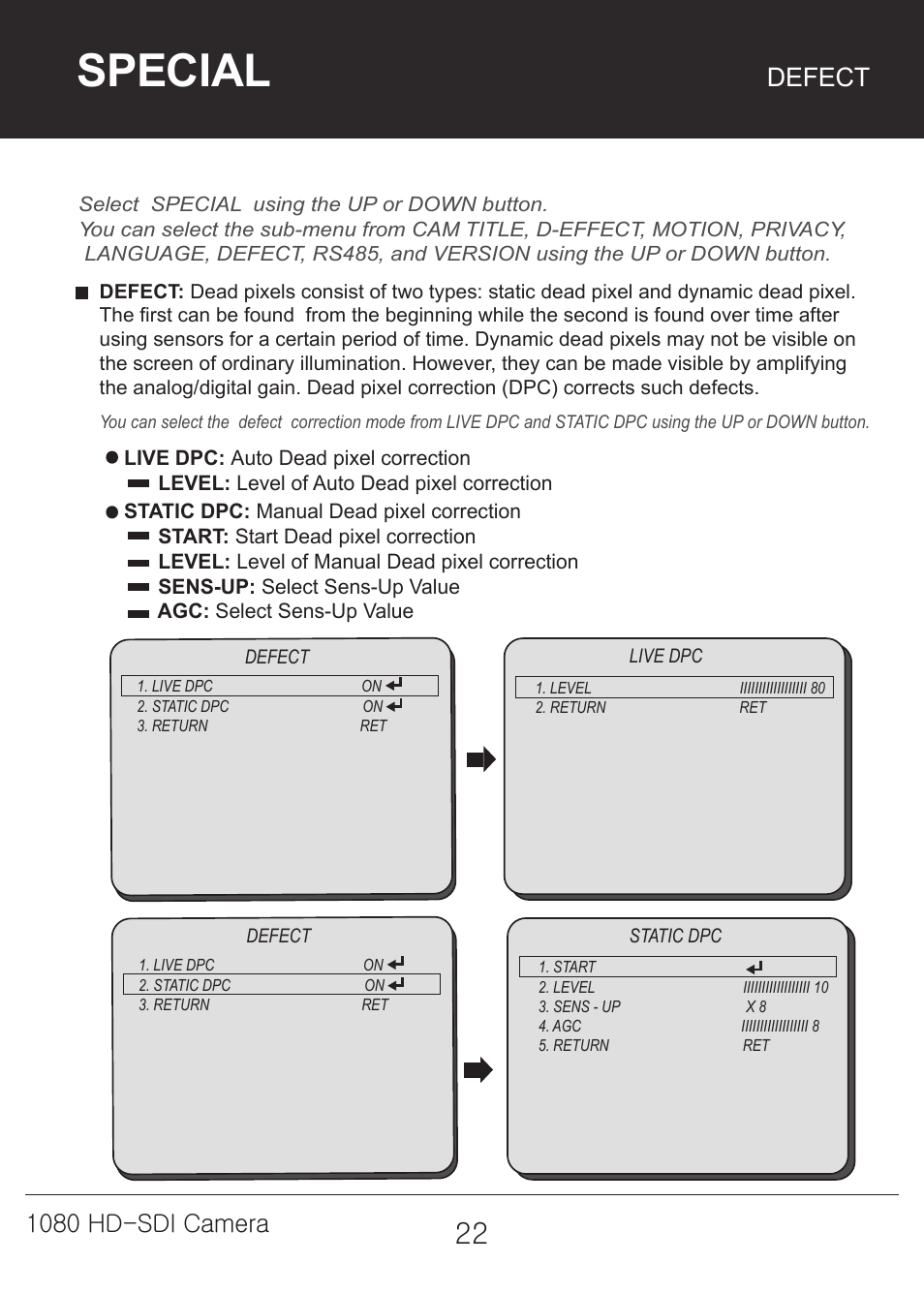 Special, Defect, 1080 hd-sdi camera | Marshall Electronics CV342-CSB / CS User Manual | Page 22 / 28