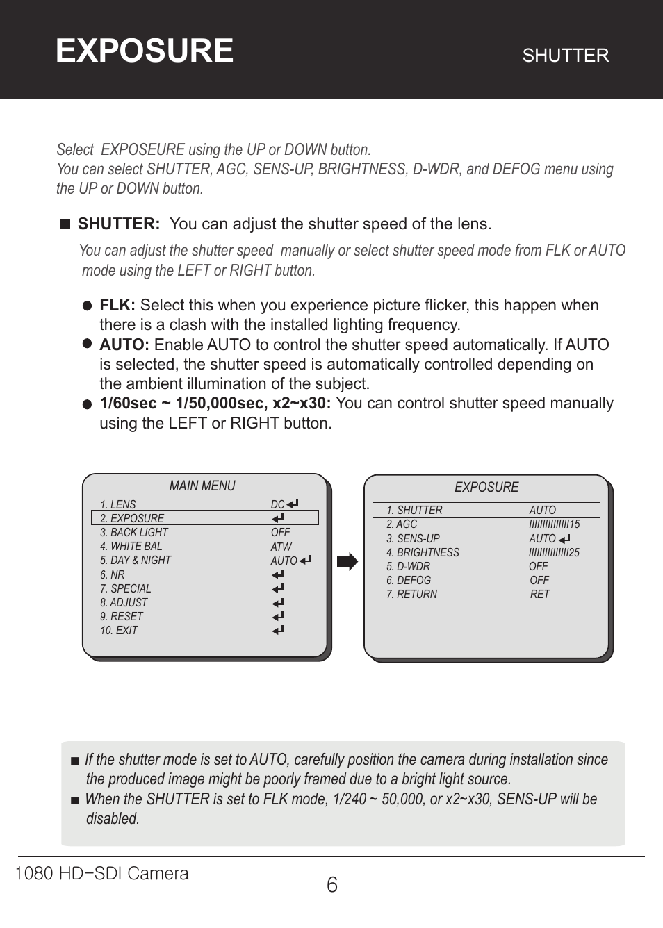 Exposure, Shutter, 1080 hd-sdi camera | Marshall Electronics CV342-CSB / CS User Manual | Page 6 / 28