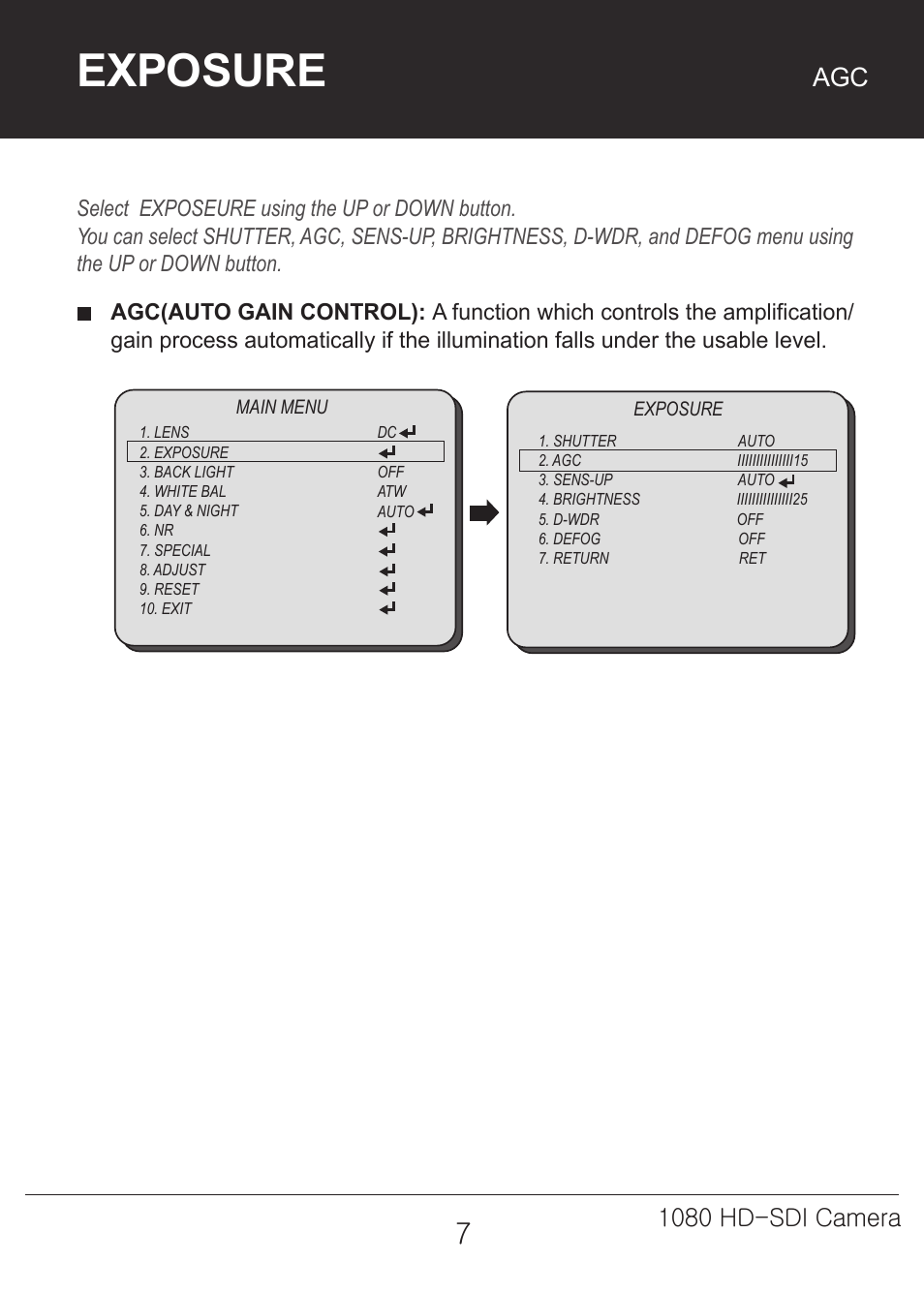 Exposure, 1080 hd-sdi camera | Marshall Electronics CV342-CSB / CS User Manual | Page 7 / 28