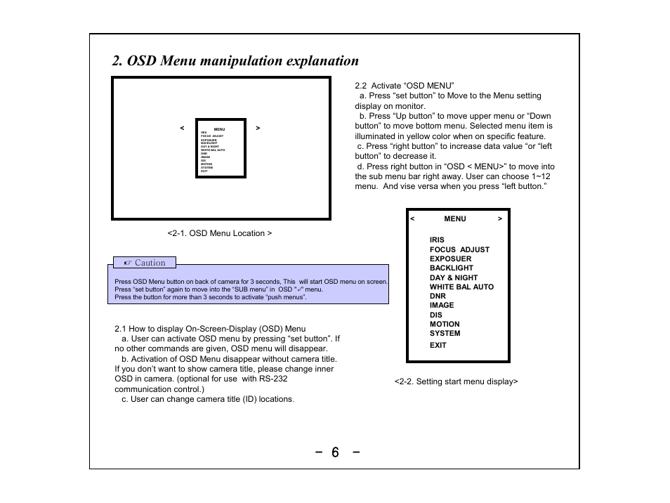 Slide 6, Osd menu manipulation explanation | Marshall Electronics CV360-CGB User Manual | Page 6 / 12