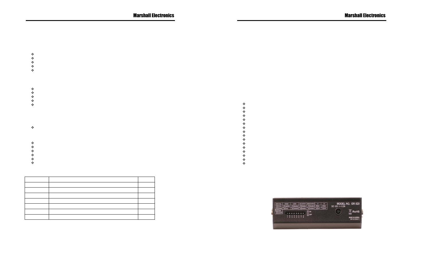 Supported formats, Physical specifications, Battery options | Overview, Features, Setup, Marshall electronics, Input formats supported, Output formats supported, Audio formats supported | Marshall Electronics OR-XDI User Manual | Page 3 / 4