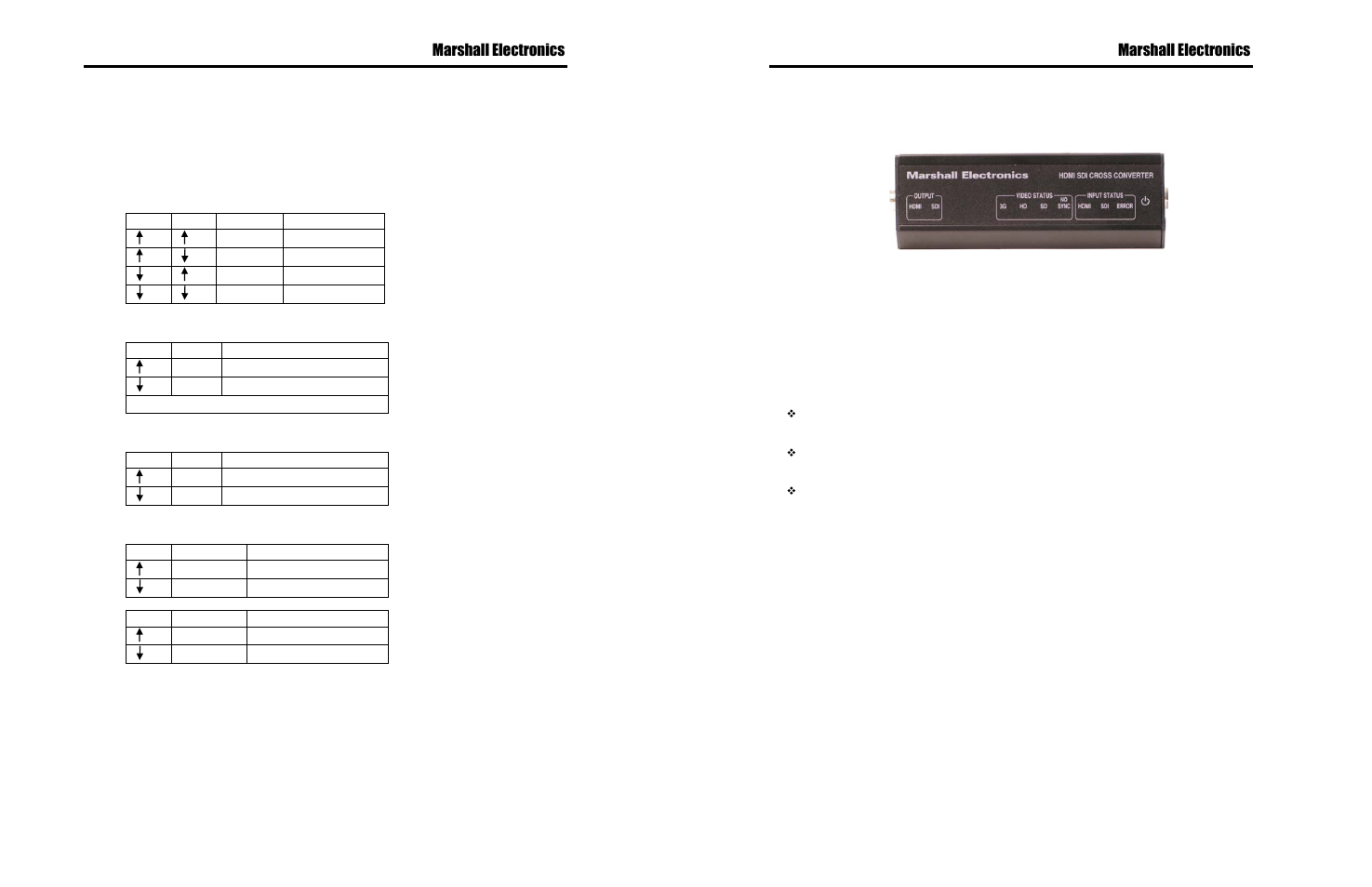 Indicators, Marshall electronics, Optional switch settings | Input status indicators, Video status indicators, Output status indicators, Signal defaults | Marshall Electronics OR-XDI User Manual | Page 4 / 4