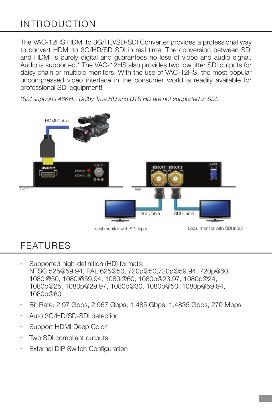 Introduction features | Marshall Electronics VAC-12HS User Manual | Page 3 / 8