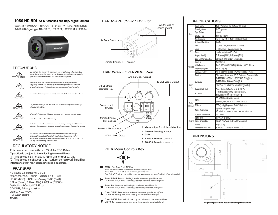 Marshall Electronics CV350-5XB User Manual | 2 pages