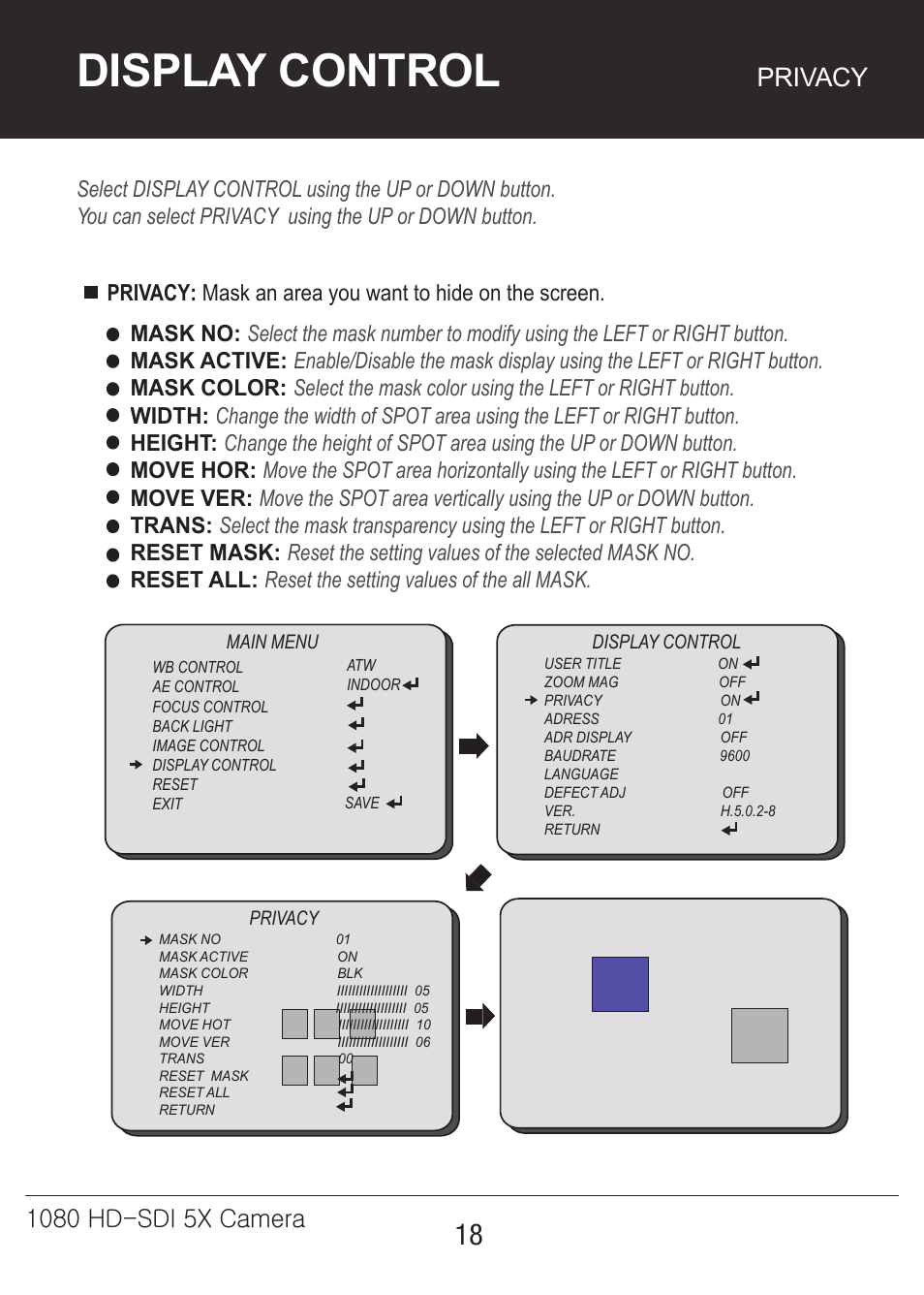 5x-카메라매뉴얼-18, Display control, Privacy | Marshall Electronics CV350-5X User Manual | Page 18 / 24