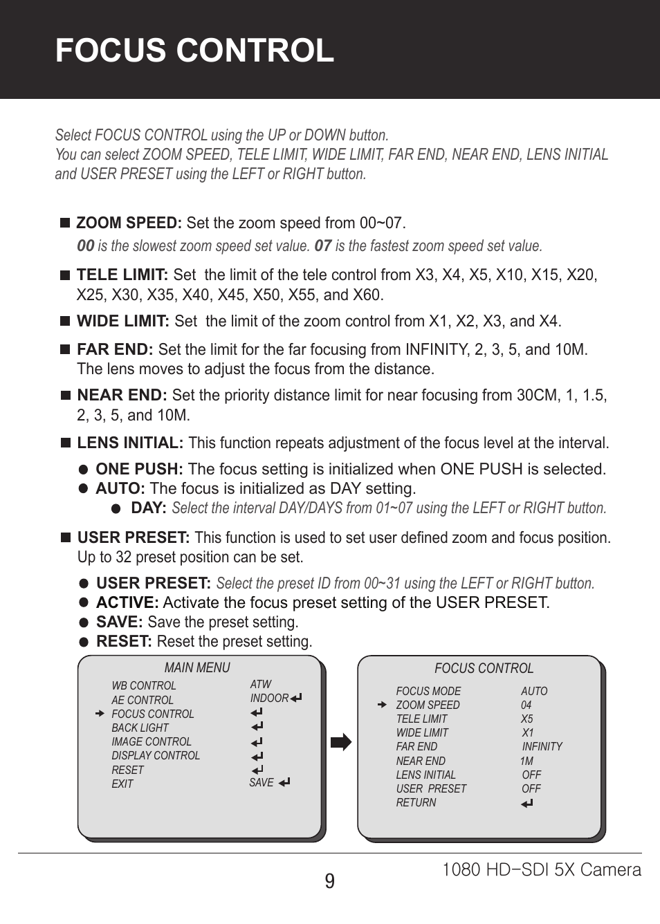 5x-카메라매뉴얼-09, Focus control | Marshall Electronics CV350-5X User Manual | Page 9 / 24