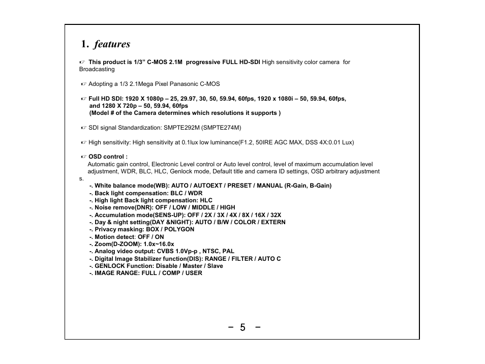 Slide 5, Features | Marshall Electronics CV200-MB / M User Manual | Page 5 / 11