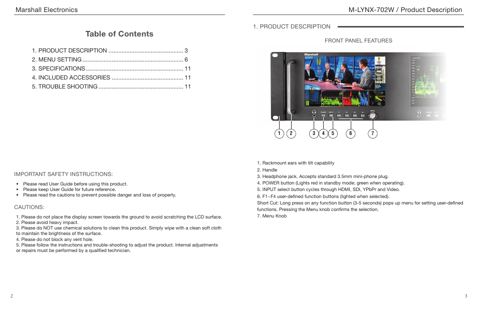 Marshall Electronics M-LYNX-702W User Manual | Page 2 / 7