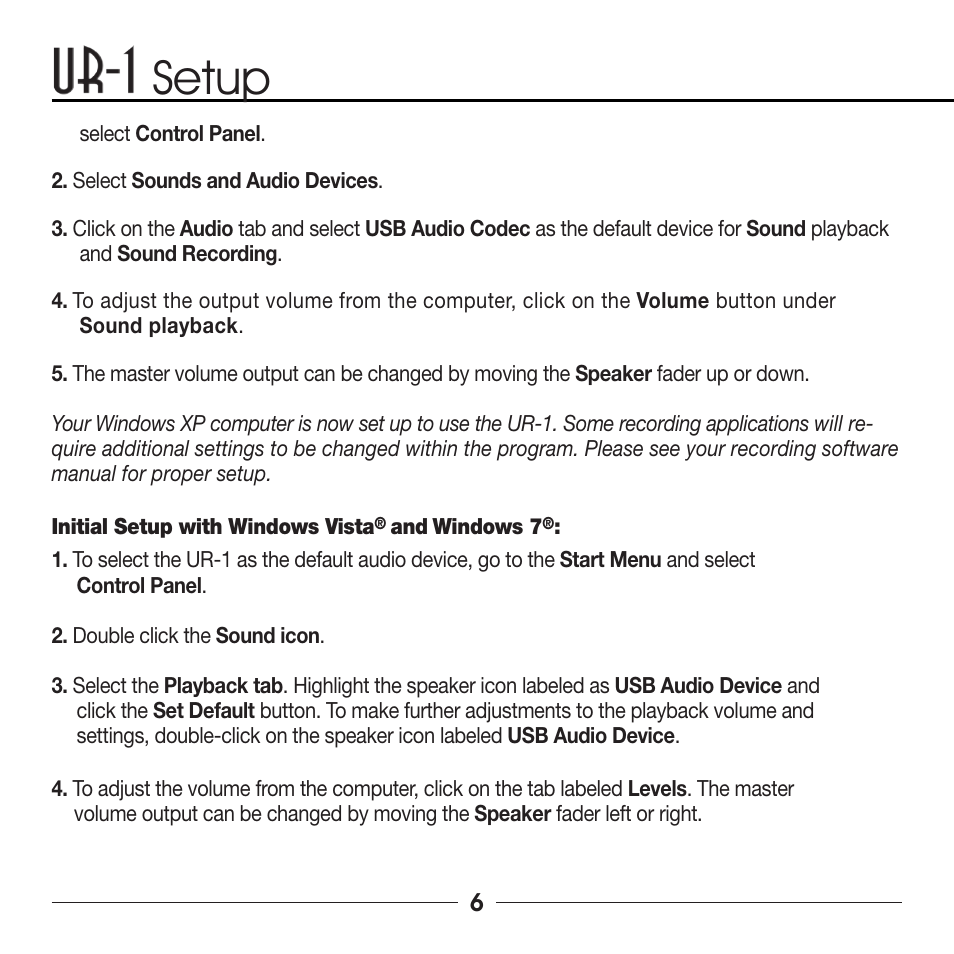 Setup | Marshall Electronics MXL UR-1 User Manual | Page 6 / 12