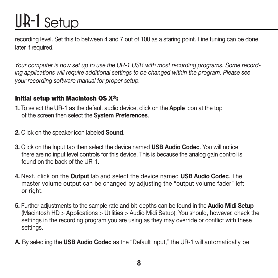 Setup | Marshall Electronics MXL UR-1 User Manual | Page 8 / 12