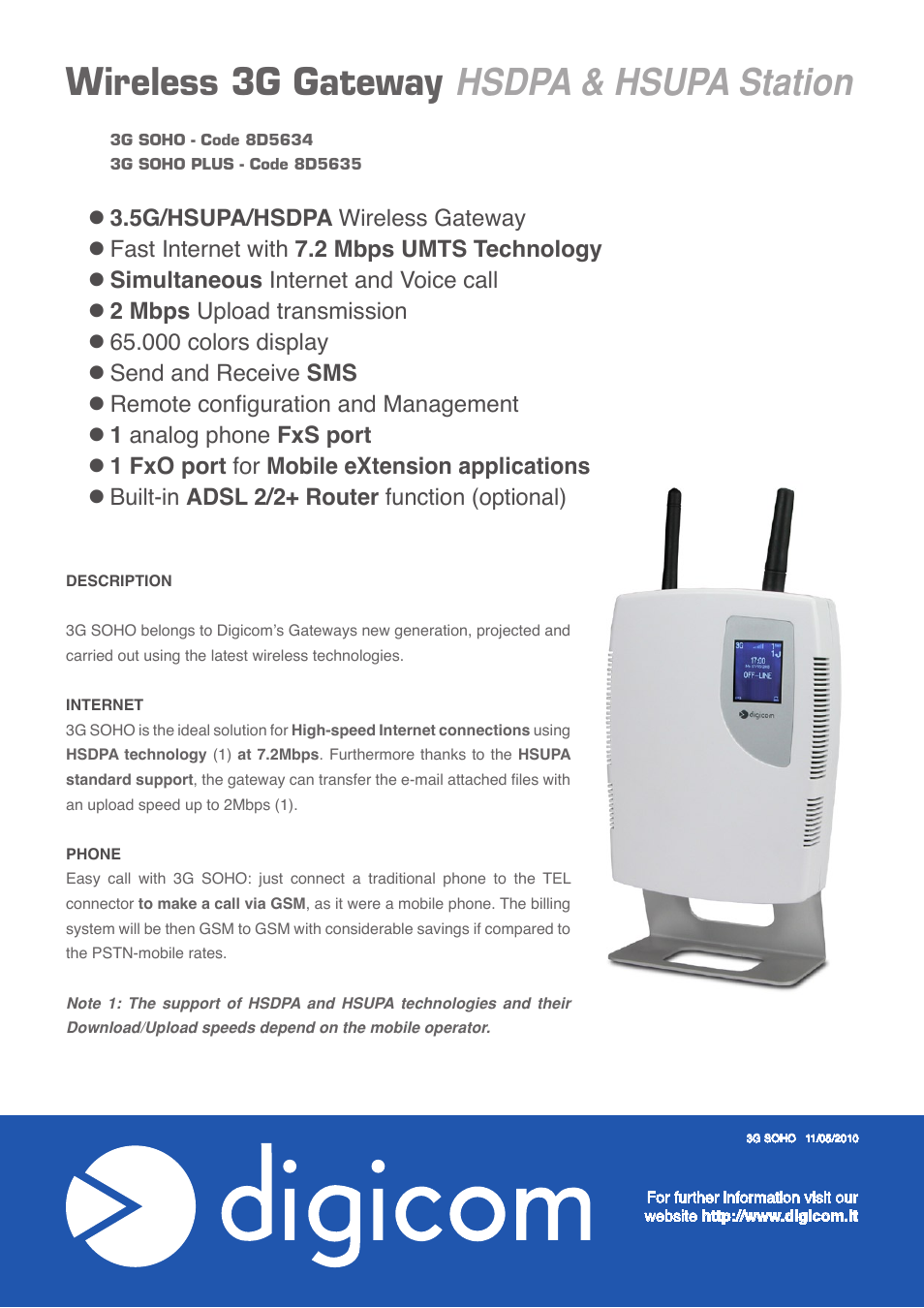 Digicom 3G SOHO HSUPA Station User Manual | 4 pages