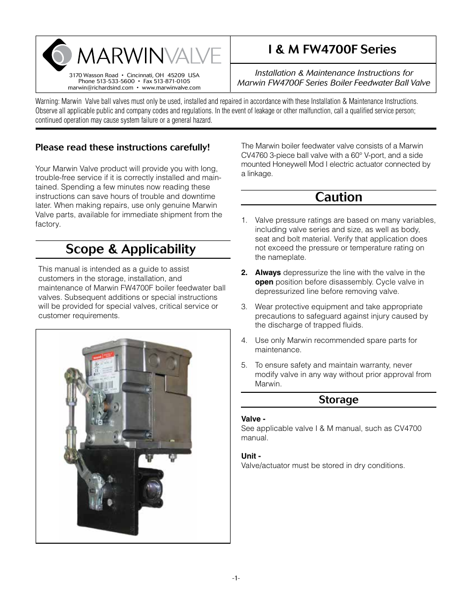 Marwin Valve FW4700 Series Boiler Feedwater Valve User Manual | 4 pages