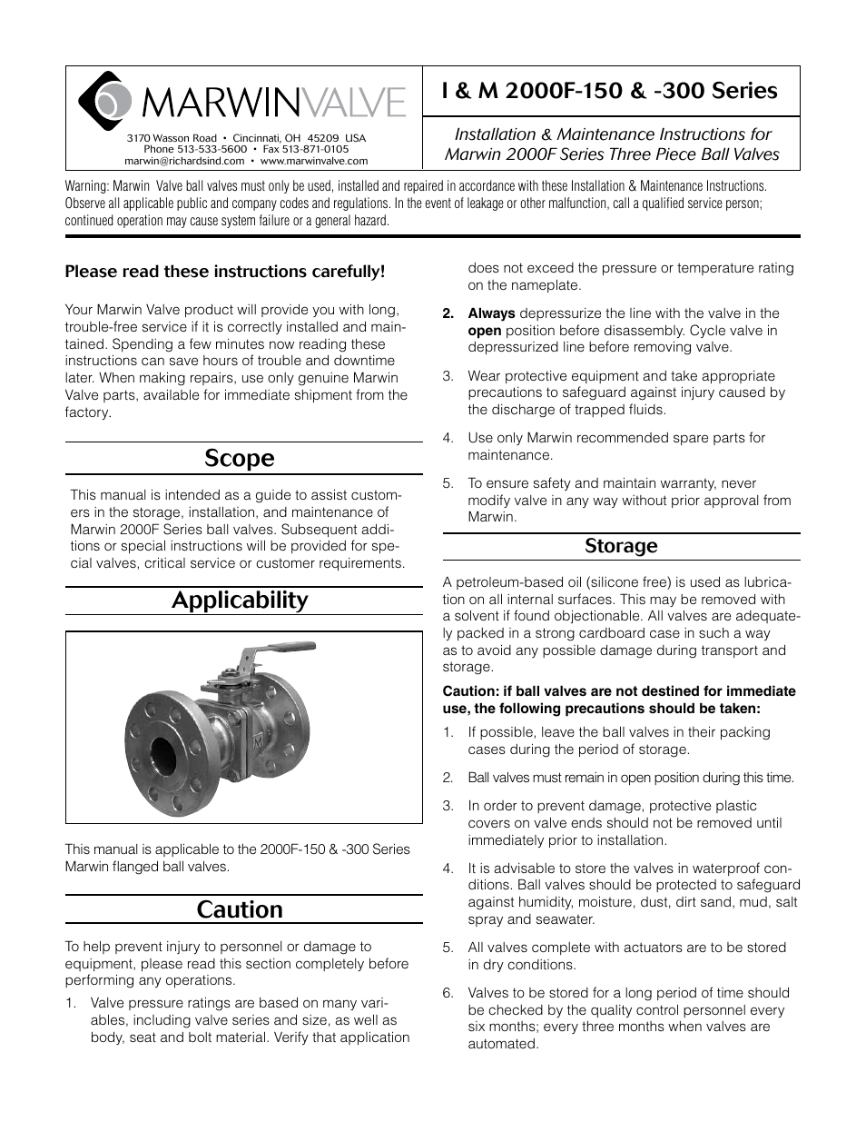 Marwin Valve 2000F150 Series Flanged Valves User Manual | 4 pages