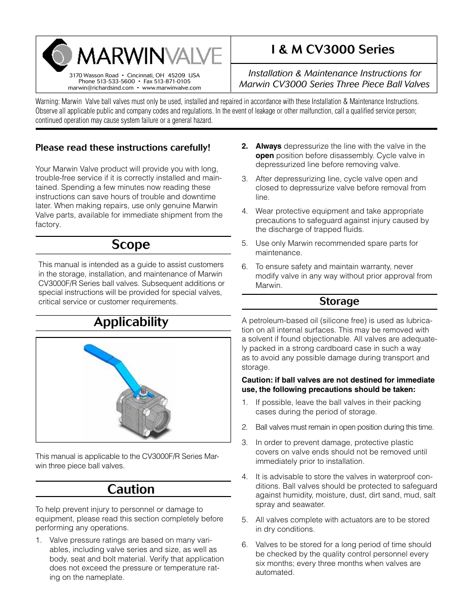 Marwin Valve CV3000 Series Characterized Insert Control Valve User Manual | 5 pages