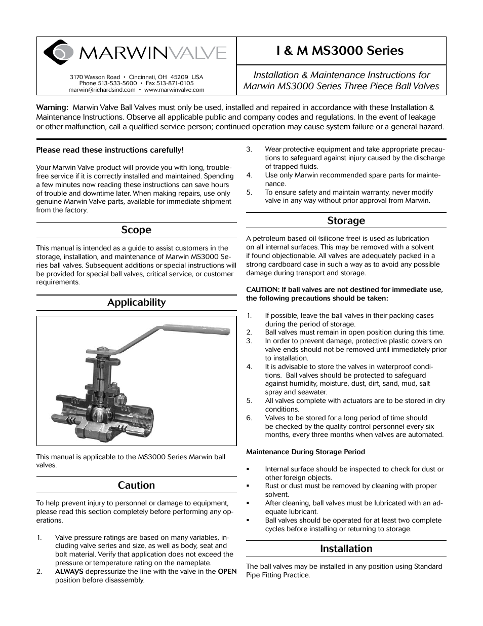 Marwin Valve MS3000 Series High Performance Valve User Manual | 4 pages