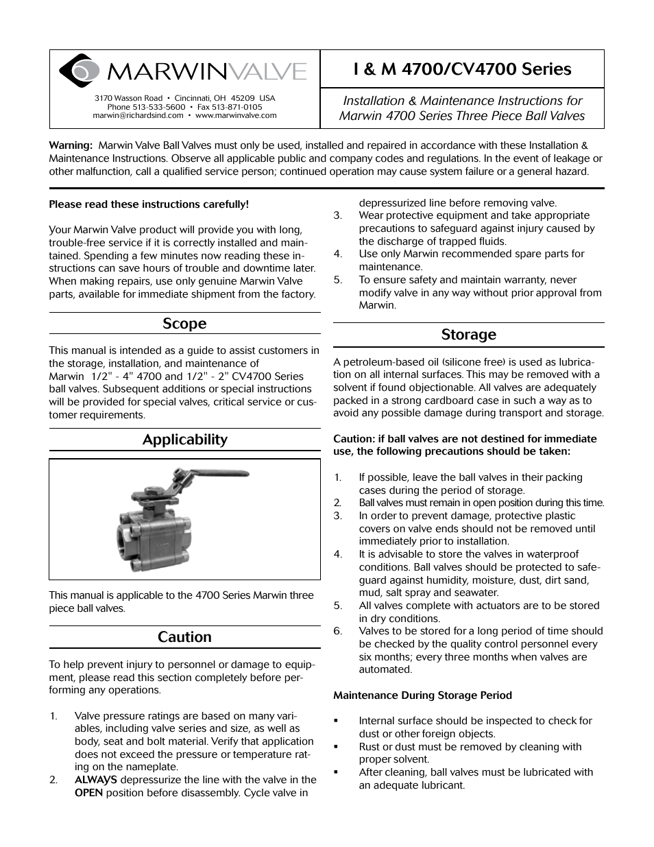 Marwin Valve 4700F Series Three Piece Ball Valve User Manual | 5 pages