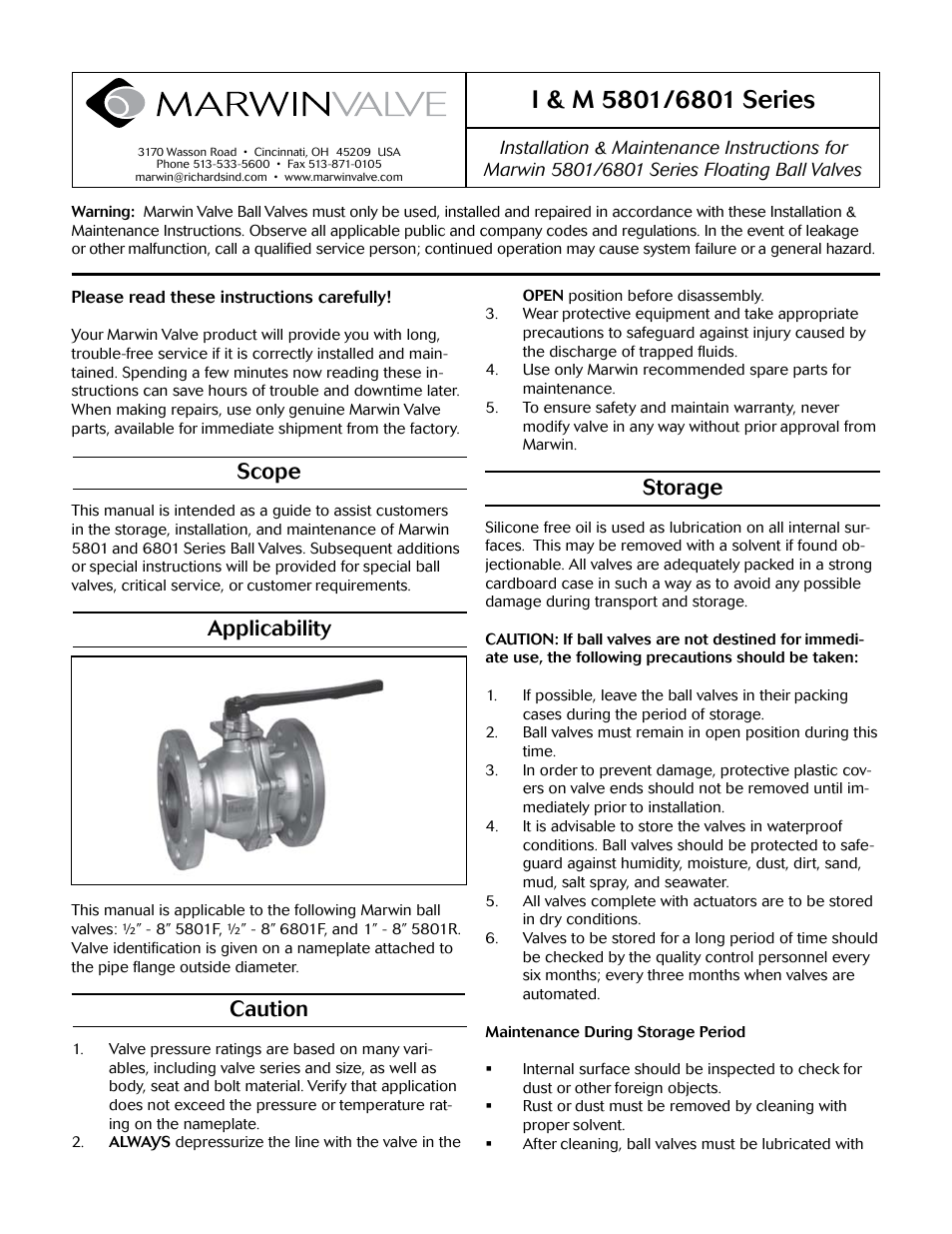 Marwin Valve 5801F Series Fire Safe Flanged Valves User Manual | 4 pages