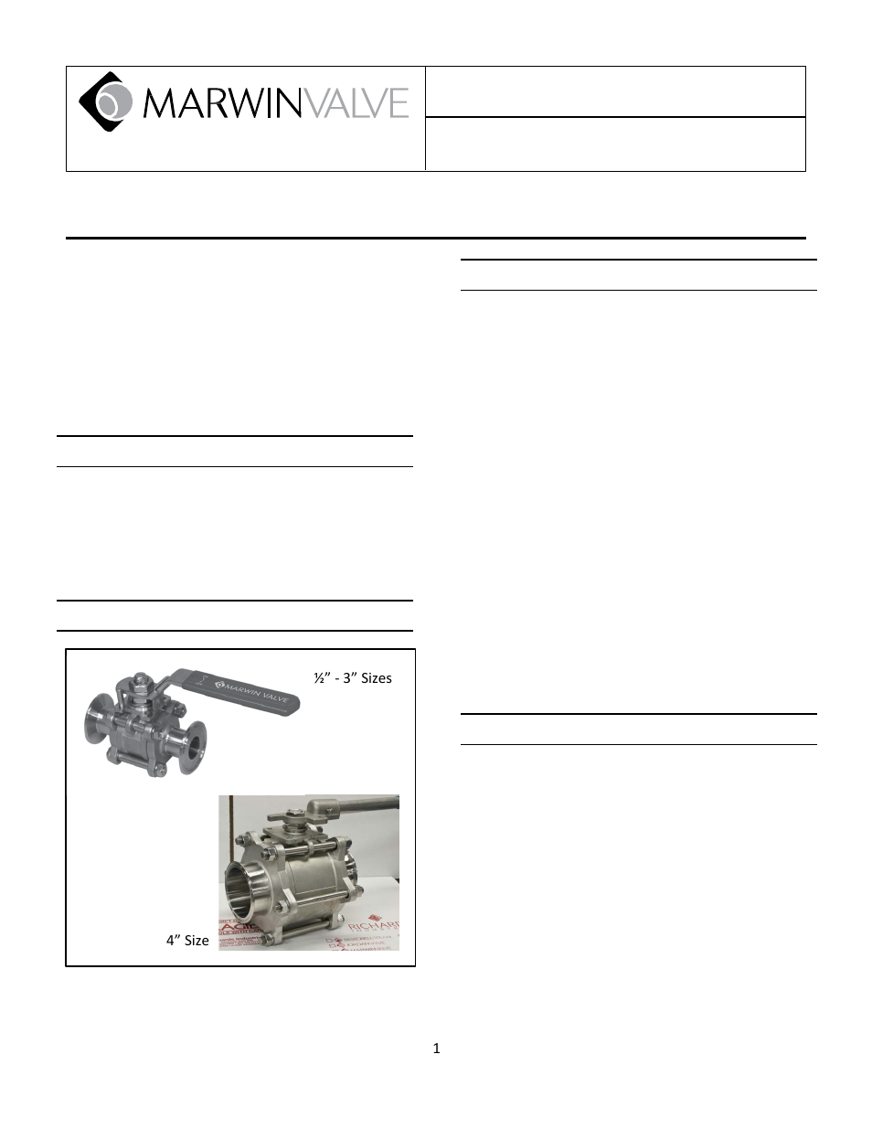 Marwin Valve CF8901 Series Three Piece Ball Valve User Manual | 4 pages