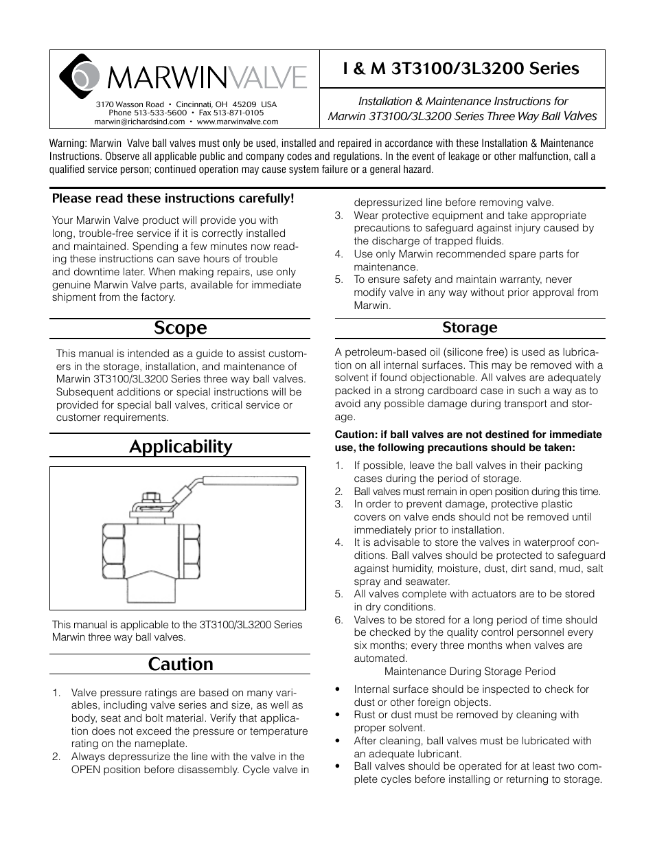 Marwin Valve 3T3100 Series 3-Way Brass Аква техника User Manual | 2 pages