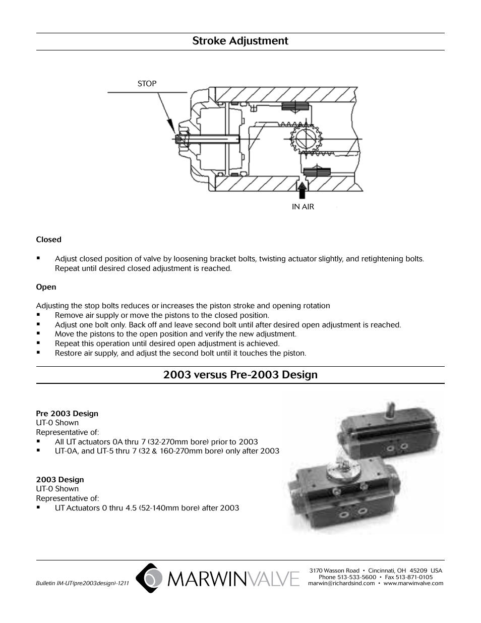 Stroke adjustment | Marwin Valve UT Series Pneumatic Actuators User Manual | Page 6 / 6