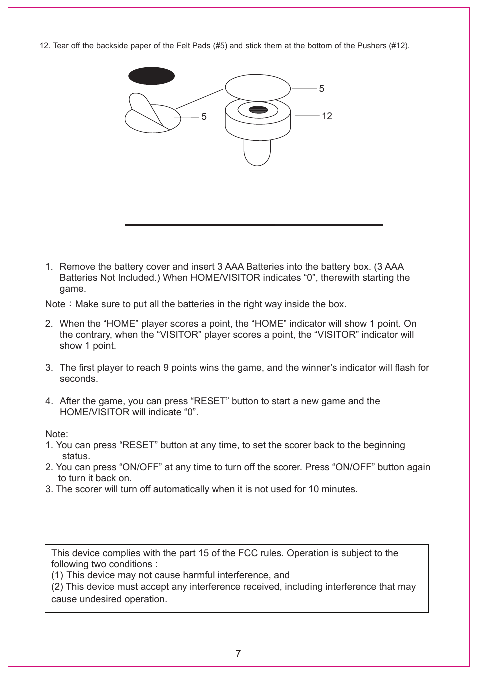 Score keeper operation | Medal Sports SH16602 User Manual | Page 8 / 17