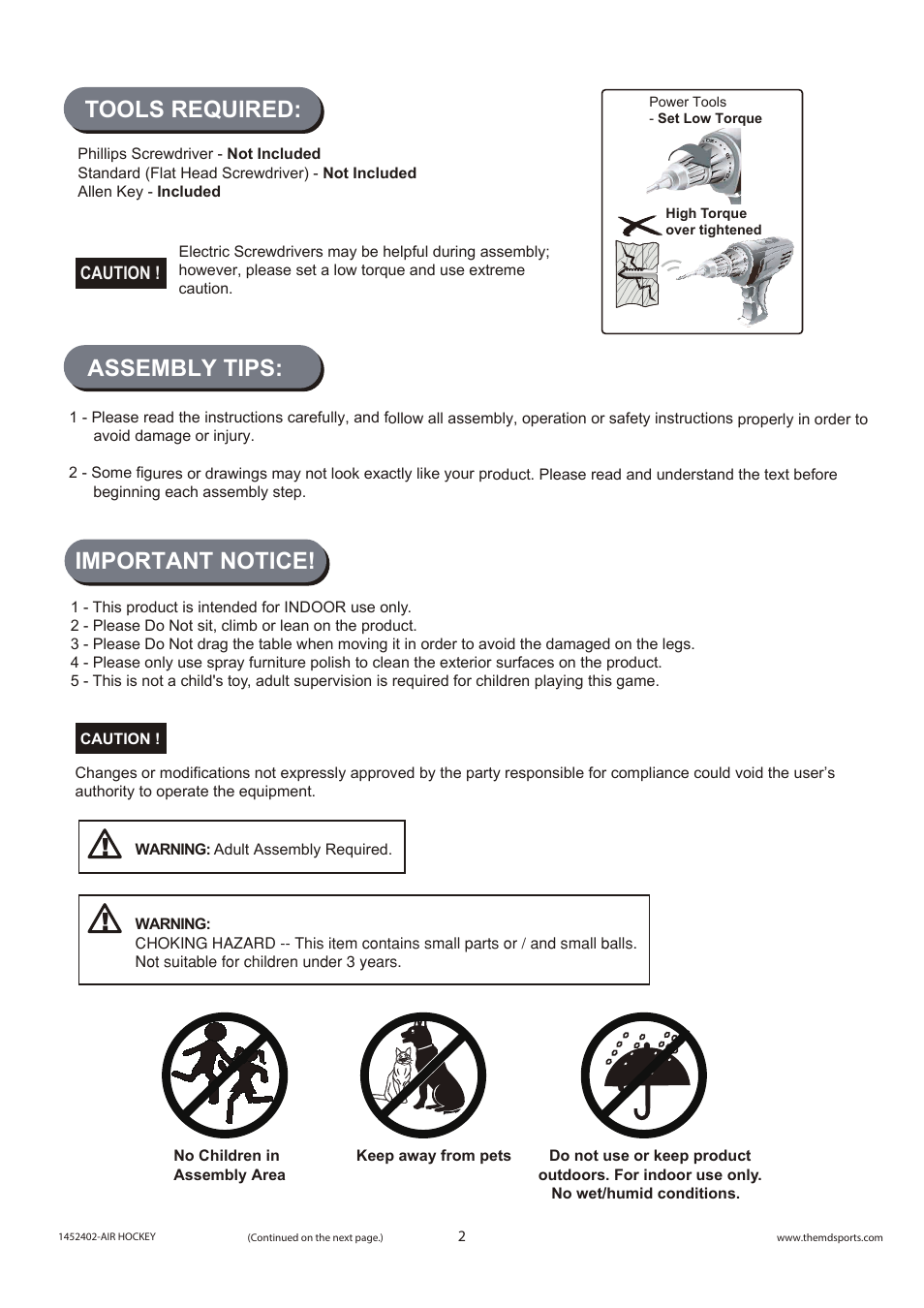 Tools required, Assembly tips, Important notice | Medal Sports BJ1452402_AH User Manual | Page 3 / 7