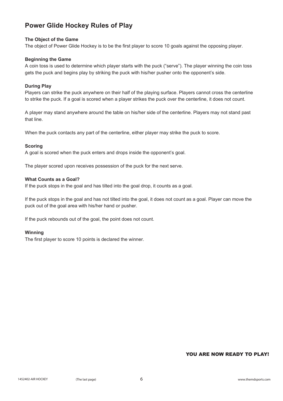 Power glide hockey rules of play | Medal Sports BJ1452402_AH User Manual | Page 7 / 7