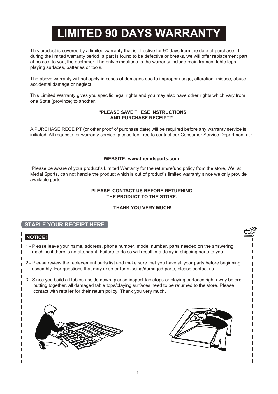 Limited 90 days warranty | Medal Sports FH12704 User Manual | Page 2 / 7