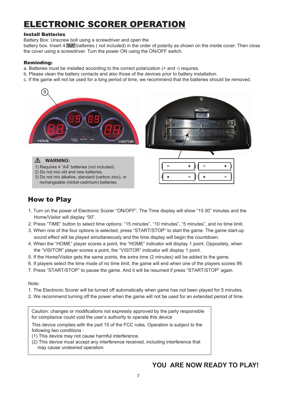 Electronic scorer operation, You are now ready to play, How to play | Medal Sports BL17201 User Manual | Page 8 / 8