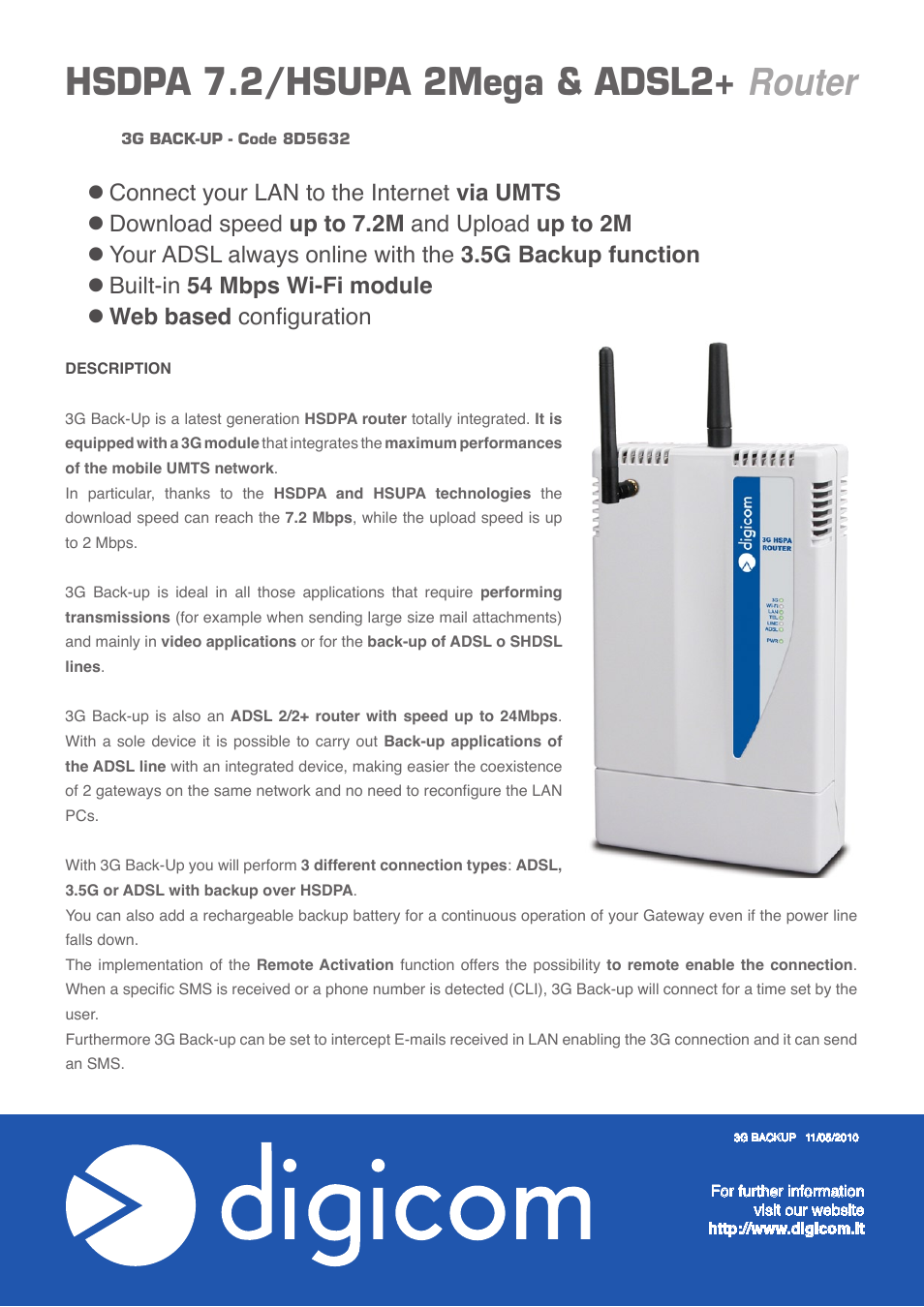 Digicom 3G SOHO HSDPA User Manual | 2 pages