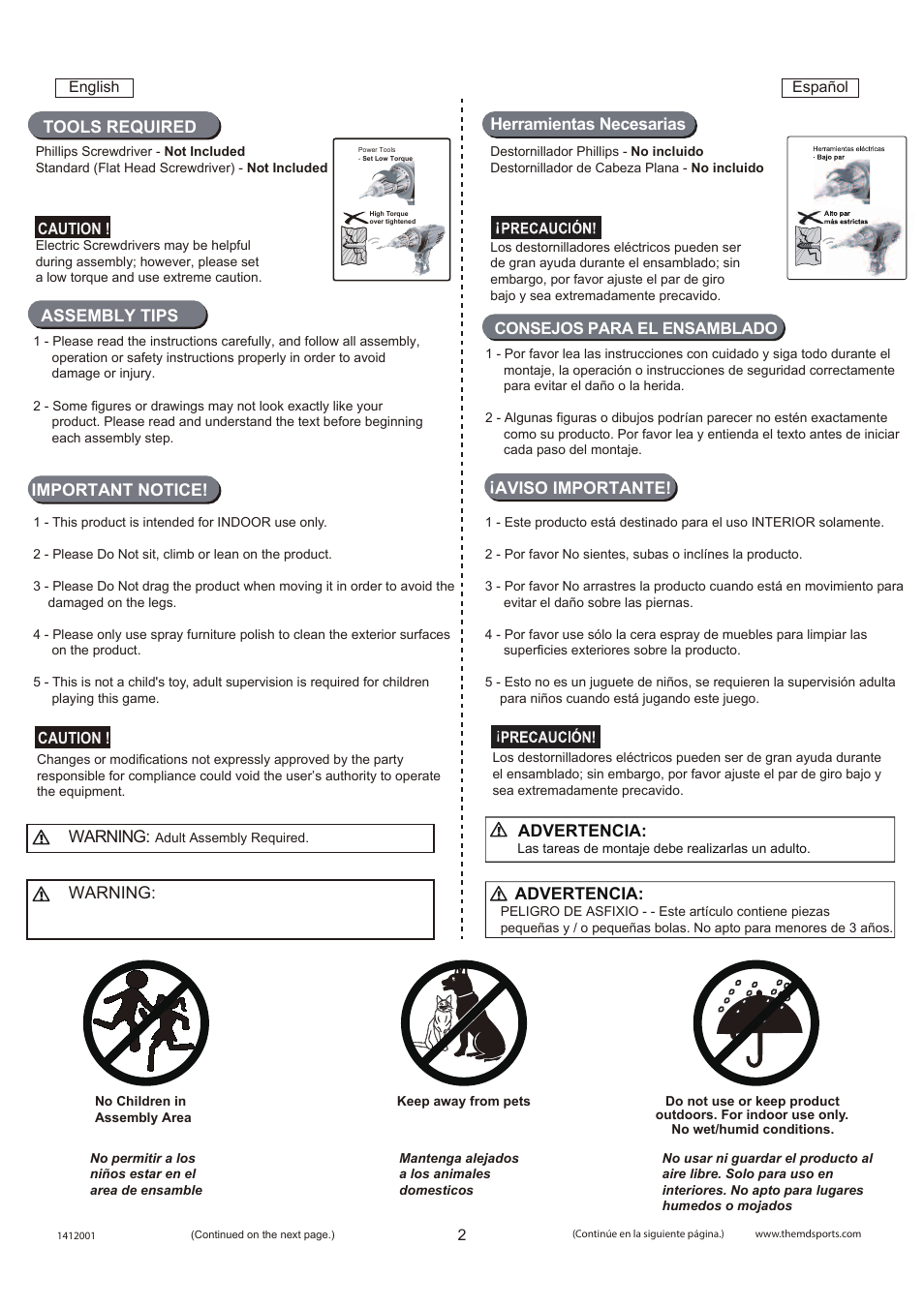 Assembly tips tools required, Warning, Important notice! advertencia | Aviso importante | Medal Sports WM domestic 1412001 User Manual | Page 3 / 7