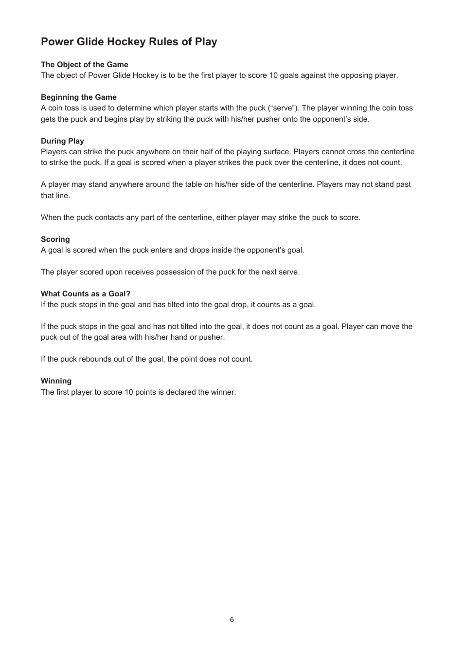 Power glide hockey rules of play | Medal Sports FH1412407 User Manual | Page 7 / 7