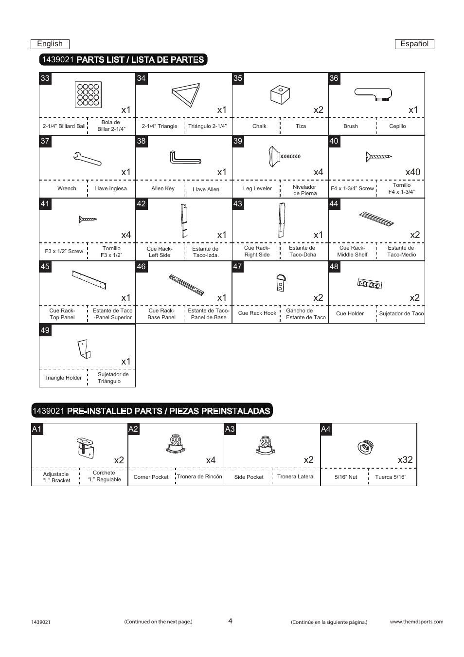 X2 x4 x2, X1 x2 x1, X1 x4 x40 | X4 x1 x1 x2 | Medal Sports FH1439021 User Manual | Page 5 / 14