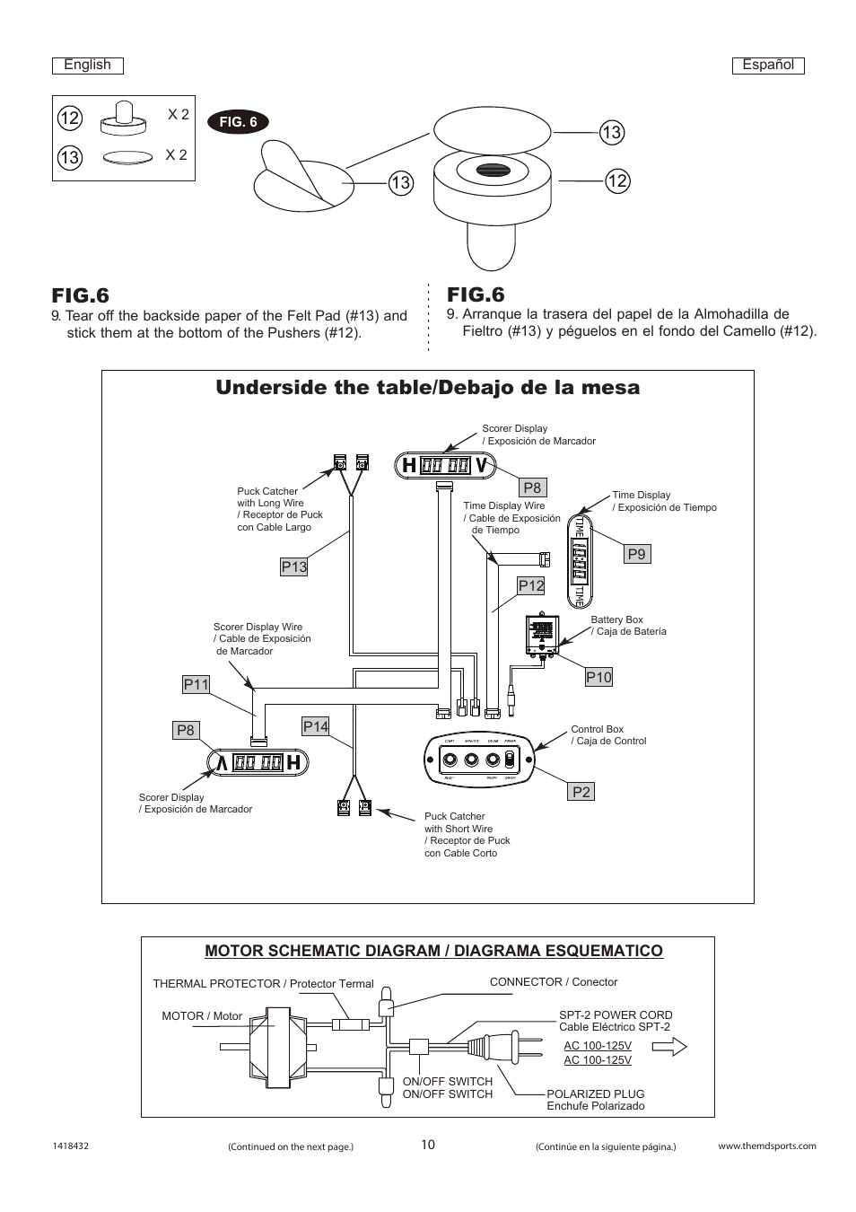 Underside the table/debajo de la mesa, Fig.6 | Medal Sports SH1418432 User Manual | Page 11 / 15