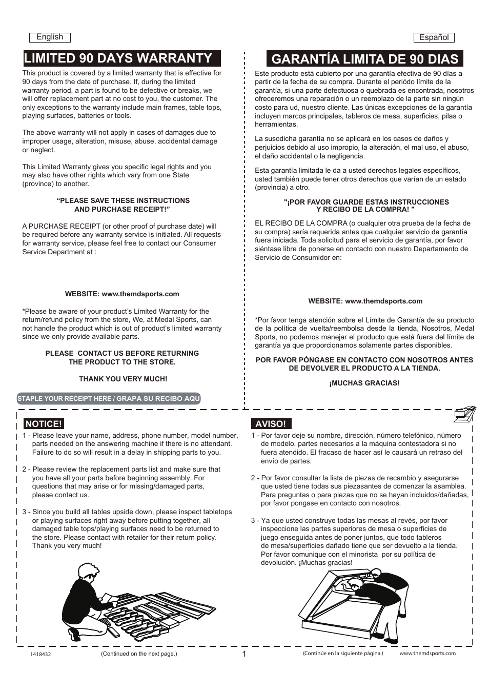 Aviso! notice | Medal Sports SH1418432 User Manual | Page 2 / 15