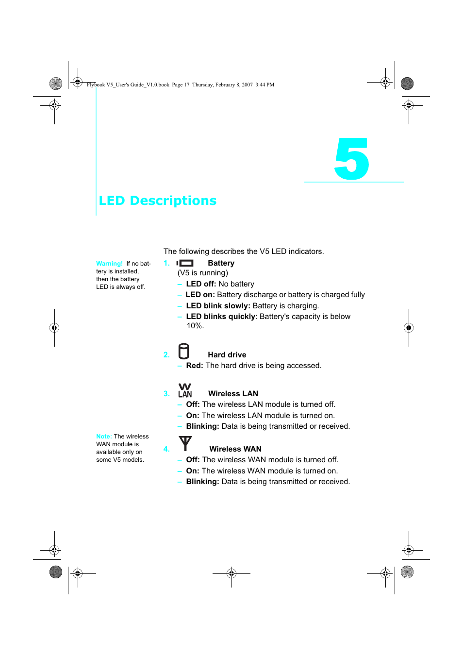 Led descriptions | Dialogue Tech V5W1BBHA User Manual | Page 31 / 96
