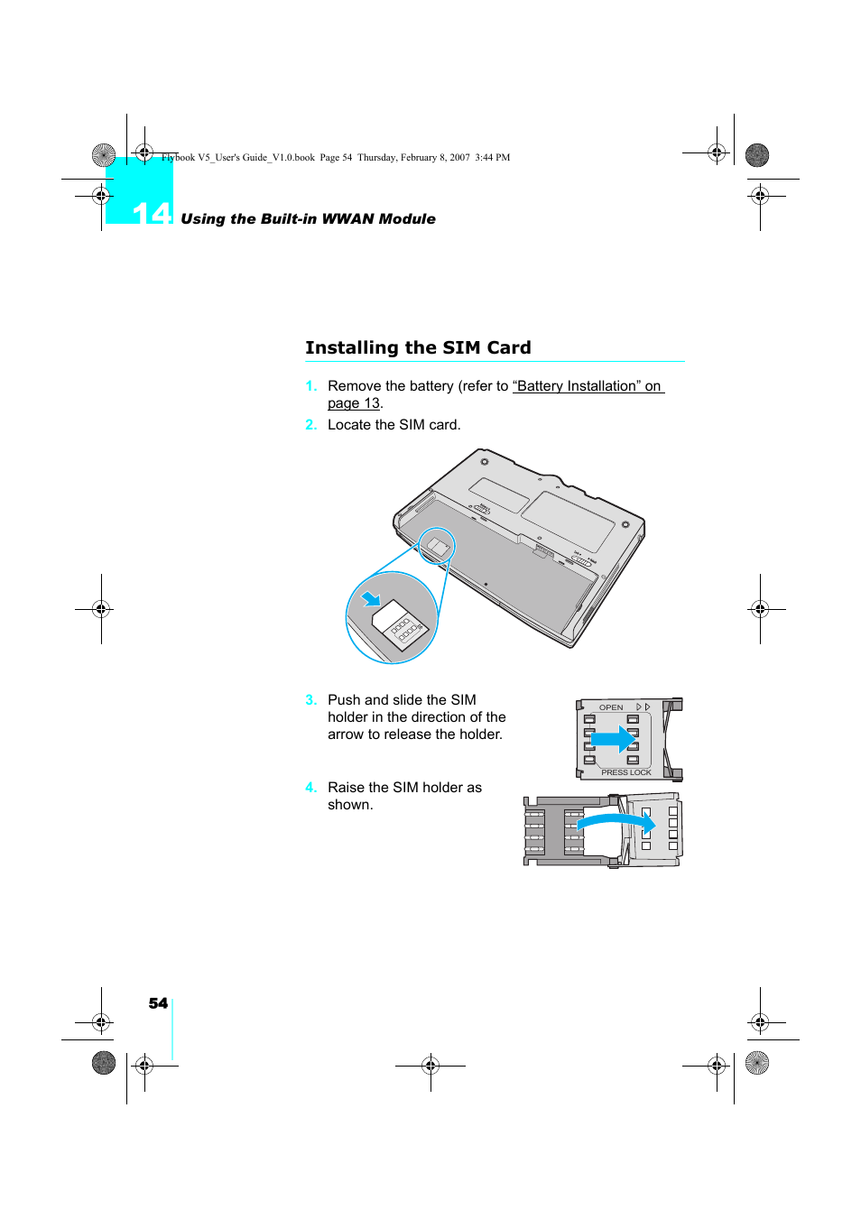 Installing the sim card | Dialogue Tech V5W1BBHA User Manual | Page 68 / 96