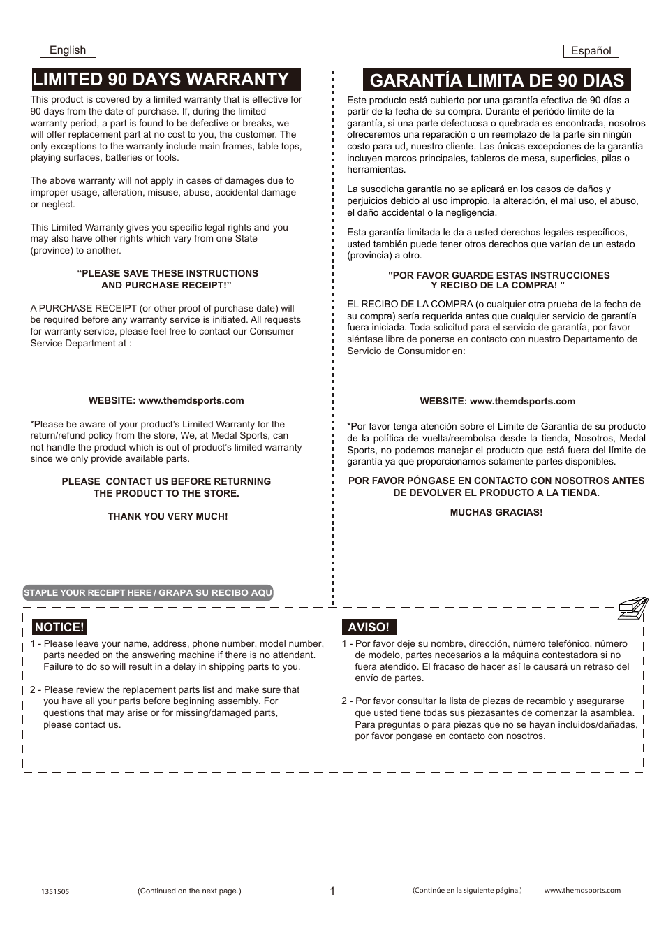 Aviso! notice | Medal Sports SH1351505 User Manual | Page 2 / 8