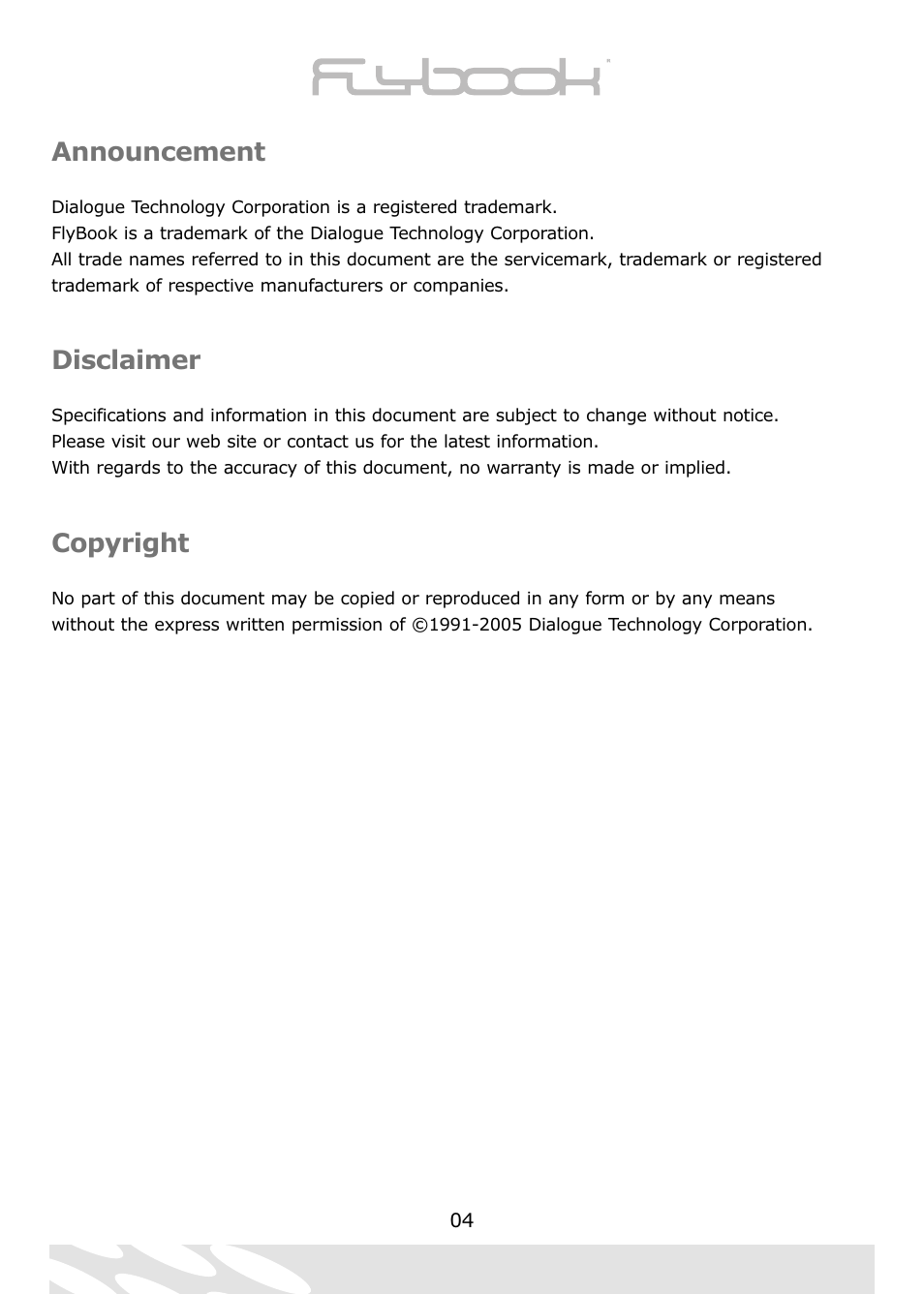 Announcement, Disclaimer, Copyright | Dialogue Tech Flybook 3G Notebook PC User Manual | Page 4 / 84