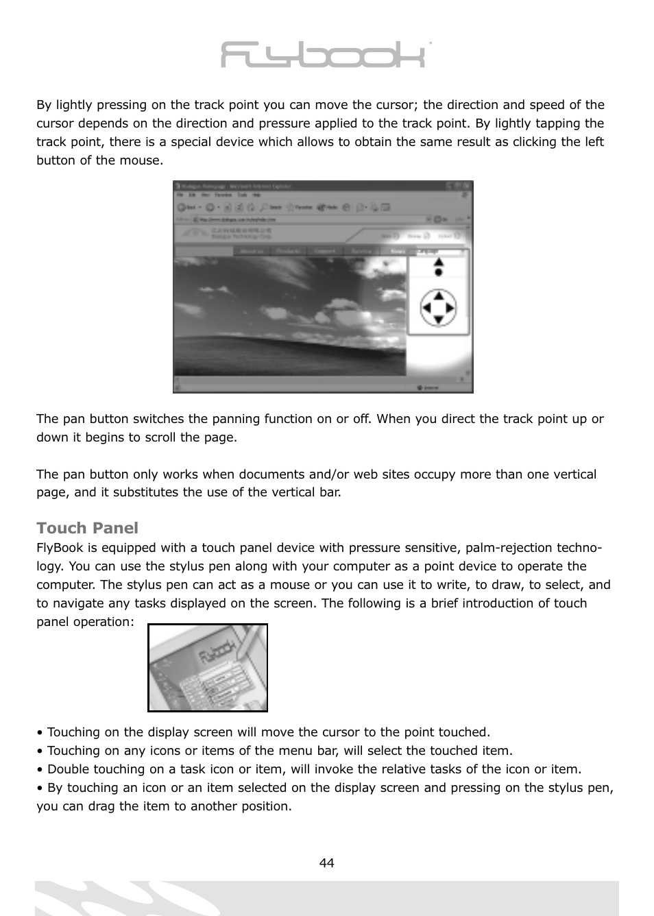 Touch panel | Dialogue Tech Flybook 3G Notebook PC User Manual | Page 44 / 84