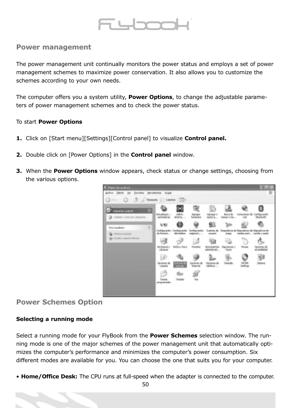 Power management, Power schemes option | Dialogue Tech Flybook 3G Notebook PC User Manual | Page 50 / 84