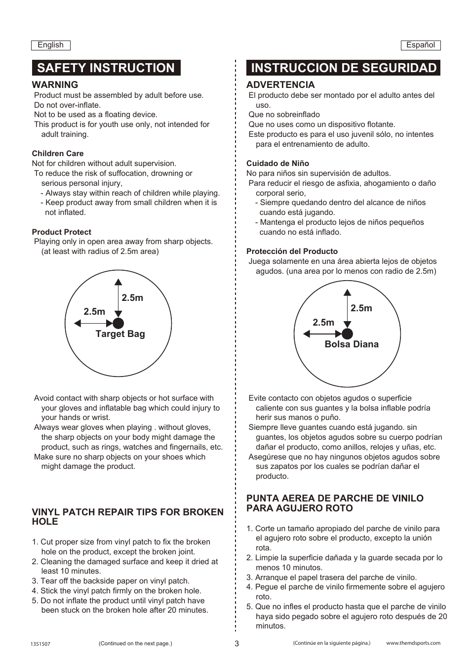 Safety instruction instruccion de seguridad | Medal Sports SH1351507 User Manual | Page 4 / 9