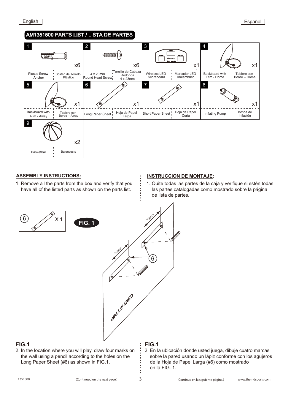 X6 x1 x1, Fig.1, Fig. 1 | Medal Sports AM1351500 User Manual | Page 4 / 7