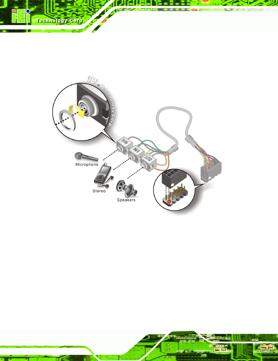 3 keyboard/mouse connector, Figure 4-13: audio cable connection | Dialogue Tech NANO-PV-D510A User Manual | Page 66 / 169