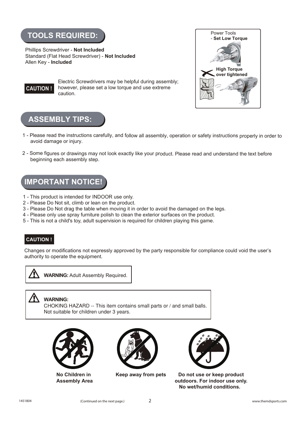 Tools required, Assembly tips, Important notice | Medal Sports BJ1451804 User Manual | Page 3 / 6