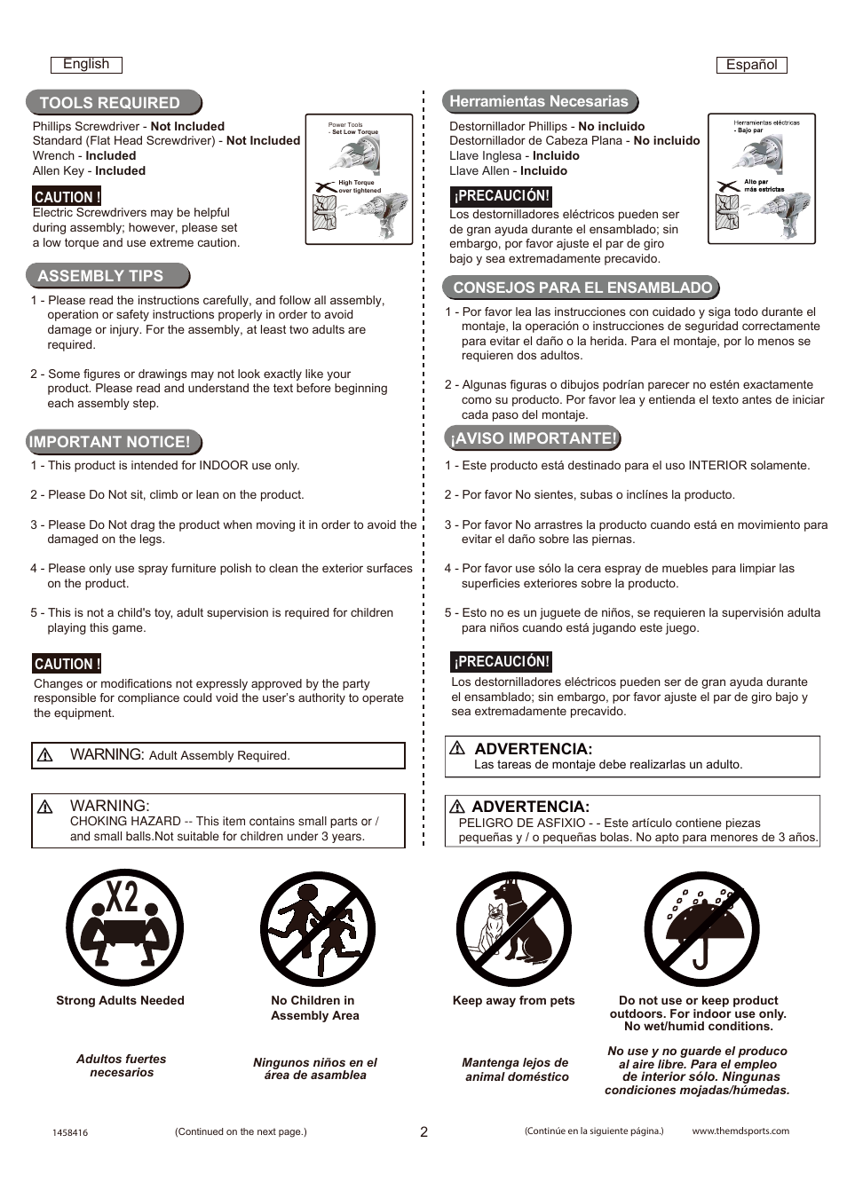 Assembly tips tools required, Warning, Important notice | Advertencia, Aviso importante | Medal Sports SMUS1458416 User Manual | Page 3 / 17